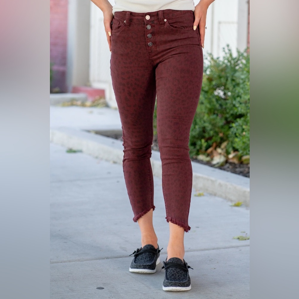 Kancan Deep Burgundy Leopard Jeans